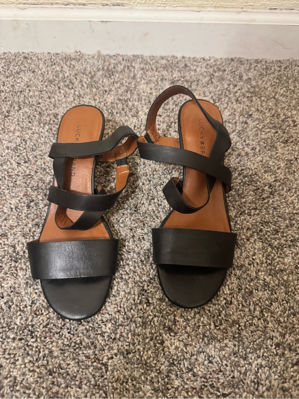 Lucky Brand Black Strappy Leather Slingback Heel Sandals